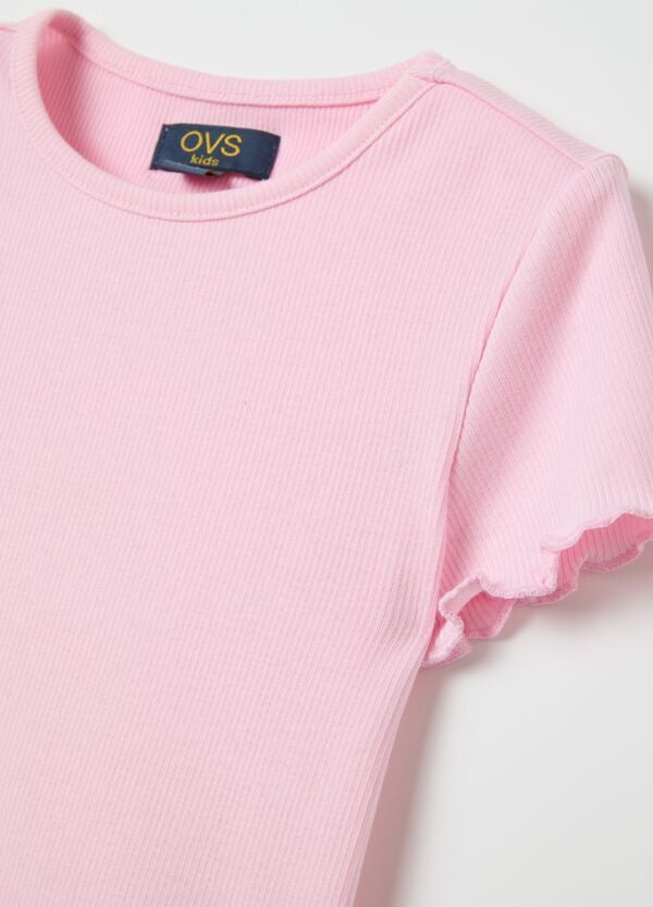 Ovs T-shirt Rosa A Costine Con Profili Ondulati