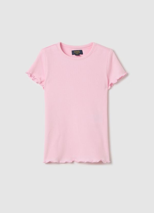 Ovs T-shirt rosa a costine con profili ondulati