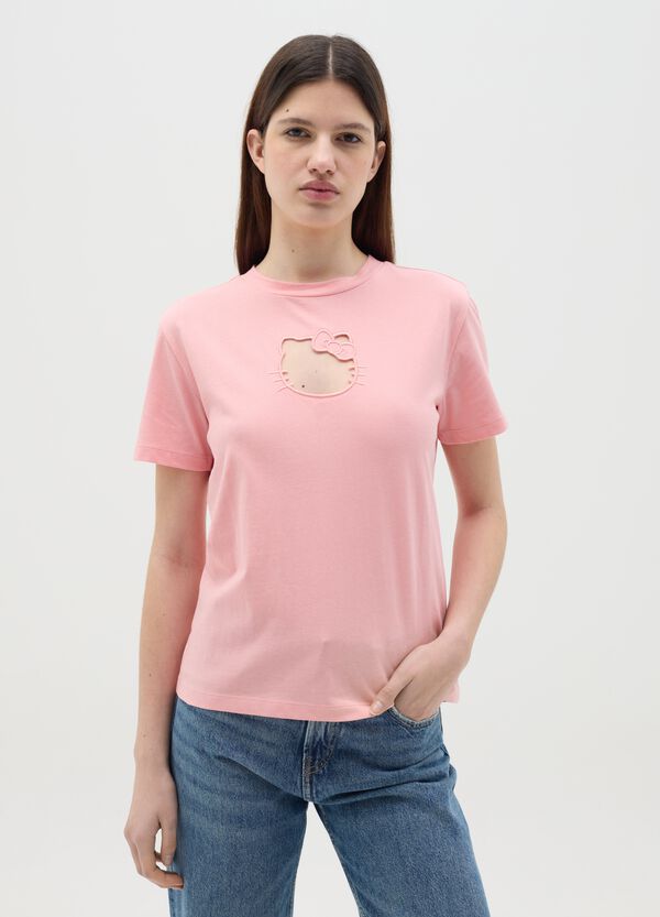 Ovs T-shirt Rosa In Cotone Con Ricamo Hello Kitty