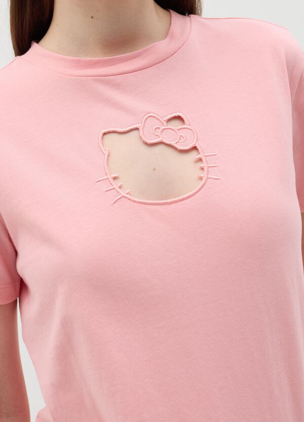 Ovs T-shirt Rosa In Cotone Con Ricamo Hello Kitty