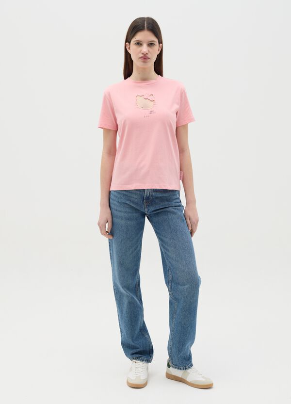 Ovs T-shirt rosa in cotone con ricamo Hello Kitty