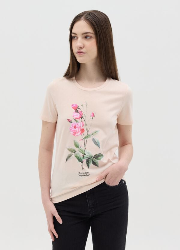 Ovs T-shirt rosa in cotone con stampa fiore