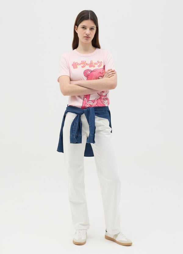 Ovs T-shirt rosa in cotone con stampa Sailor Moon