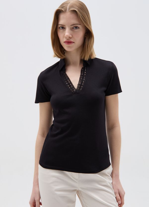 Ovs T-shirt scollo a polo con inserto crochet