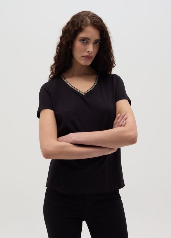 Ovs T-shirt Scollo A V Con Applicazione