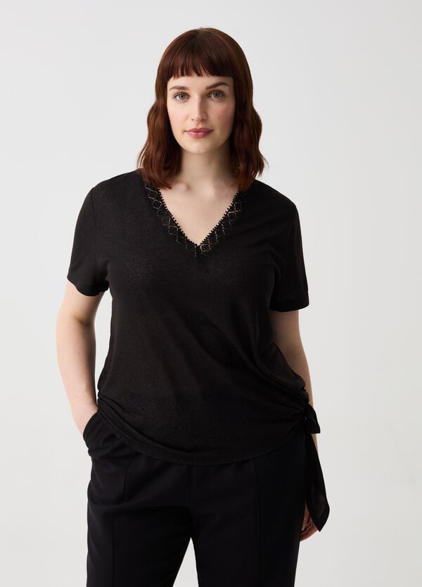 Ovs T-shirt scollo a V con profilo etnico Curvy