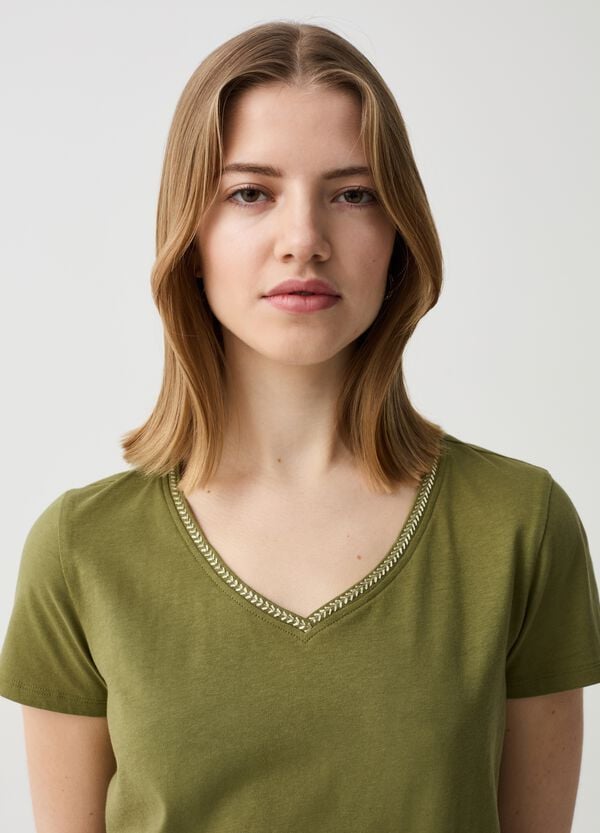 Ovs T-shirt Scollo A V Con Ricamo Lurex