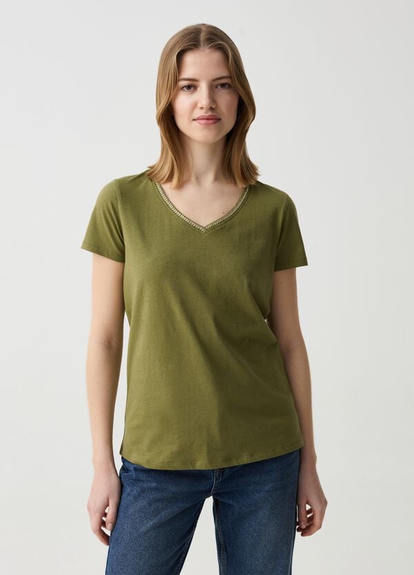 Ovs T-shirt scollo a V con ricamo lurex
