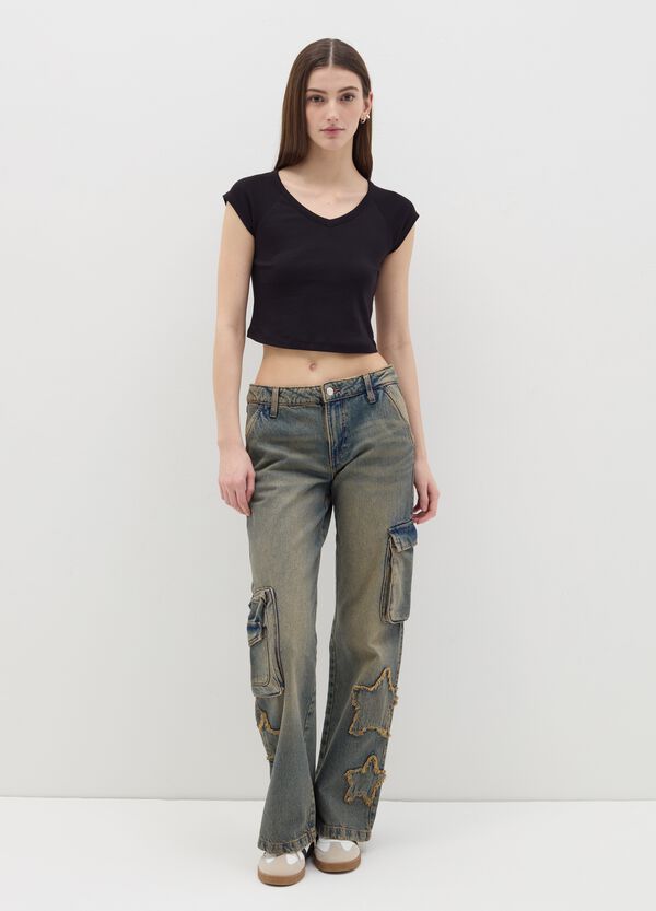 Ovs T-shirt scollo a V e maniche raglan