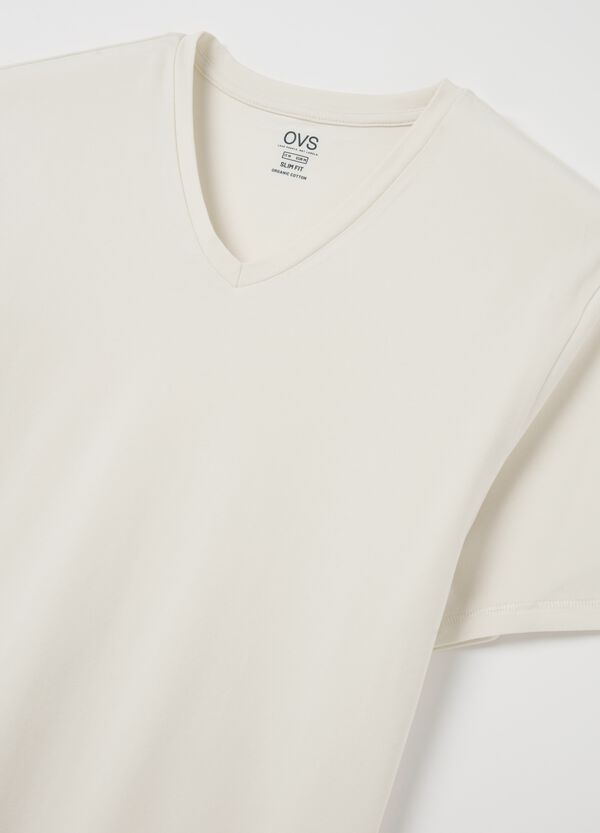 Ovs T-shirt Slim Fit In Cotone Stretch Scollo A V