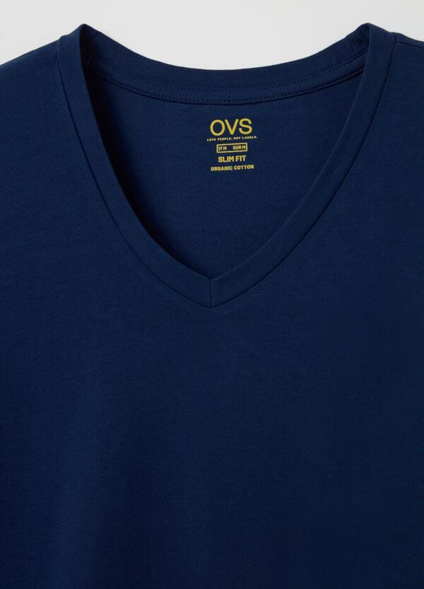 Ovs T-shirt Slim Fit In Cotone Stretch Scollo A V