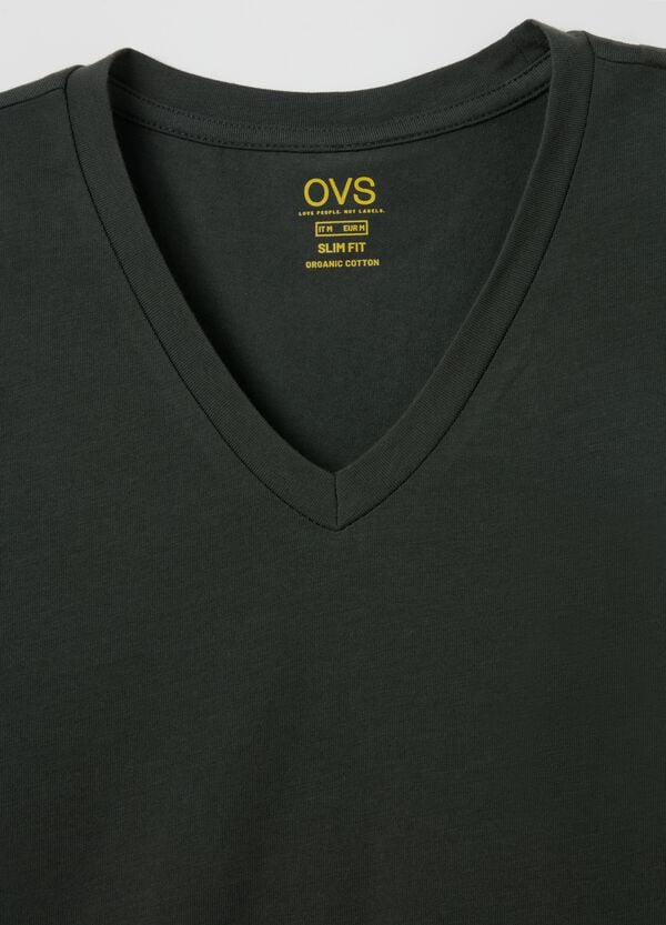 Ovs T-shirt Slim Fit In Cotone Stretch Scollo A V