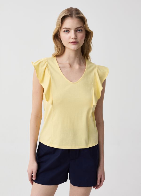 Ovs T-shirt smanicata con scollo a V e volant