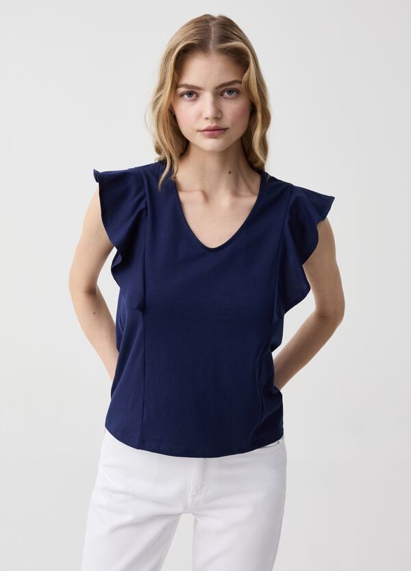 Ovs T-shirt Smanicata Con Scollo A V E Volant