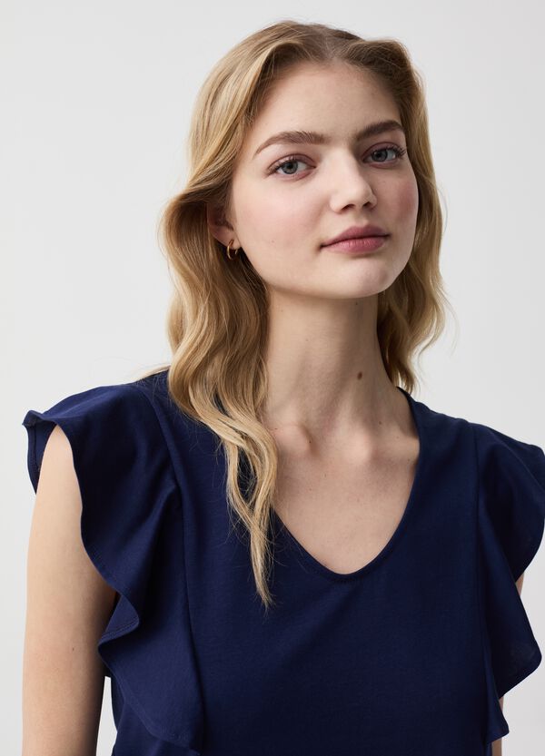 Ovs T-shirt smanicata con scollo a V e volant