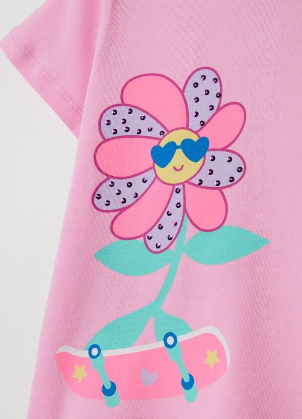 Ovs T-shirt Stampa Fiore Skater Con Strass