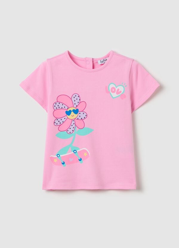 Ovs T-shirt stampa fiore skater con strass