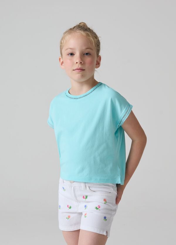 Ovs T-shirt Tinta Unita Con Inserti Traforati