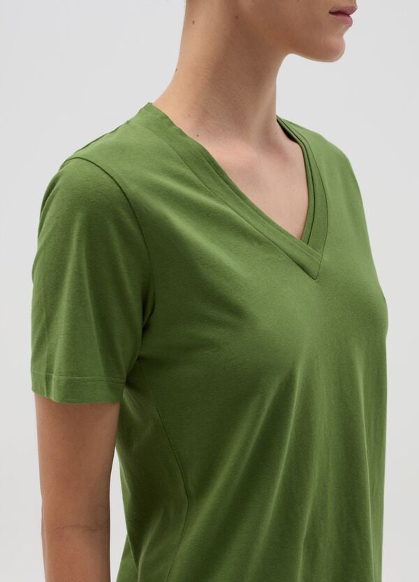 Ovs T-shirt Verde Con Scollo A V