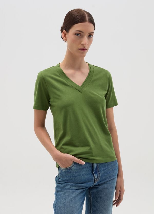 Ovs T-shirt verde con scollo a V