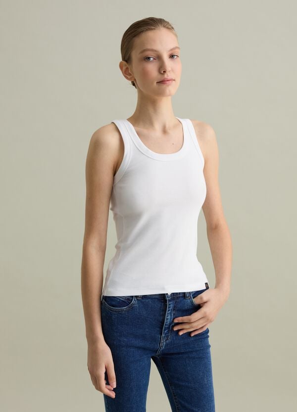 Ovs Tank Top Bianco A Costine