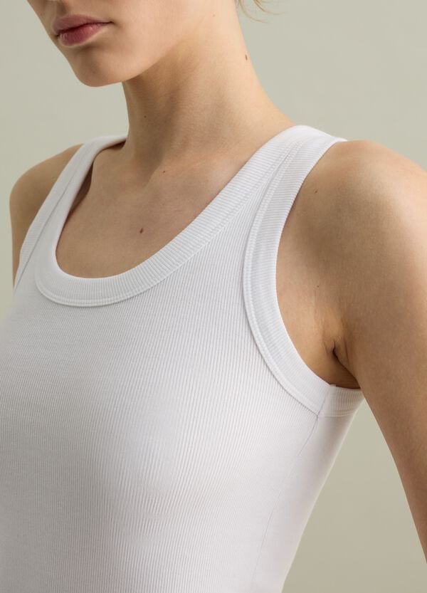 Ovs Tank Top Bianco A Costine