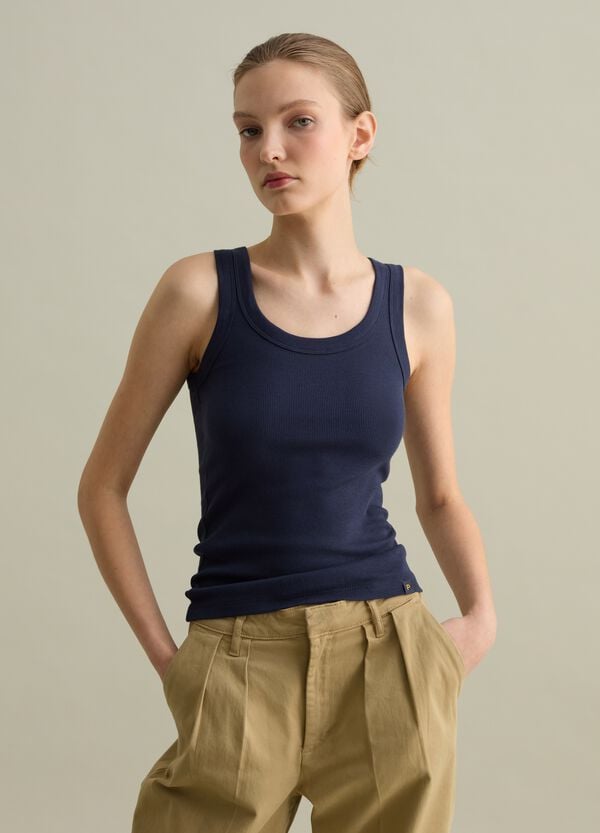 Ovs Tank Top Blu Scuro A Costine