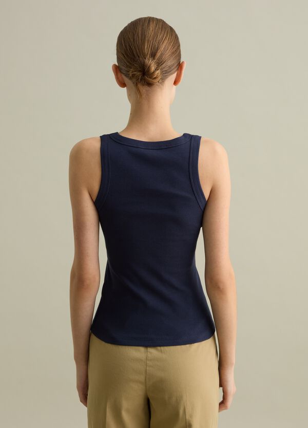 Ovs Tank Top Blu Scuro A Costine