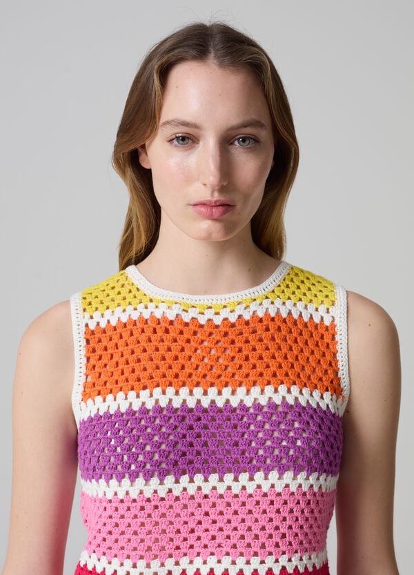 Ovs Tank Top Crochet A Righe Multicolor