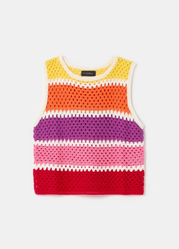 Ovs Tank Top Crochet A Righe Multicolor