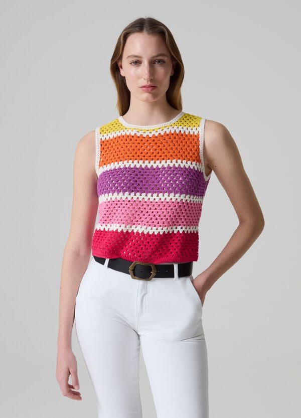 Ovs Tank top crochet a righe multicolor