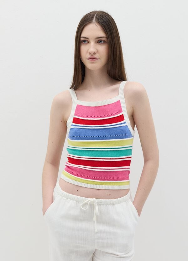 Ovs Tank top crochet a righe multicolore
