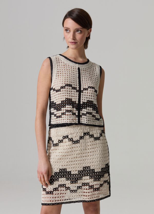 Ovs Tank Top Crochet Con Motivo Ondulato