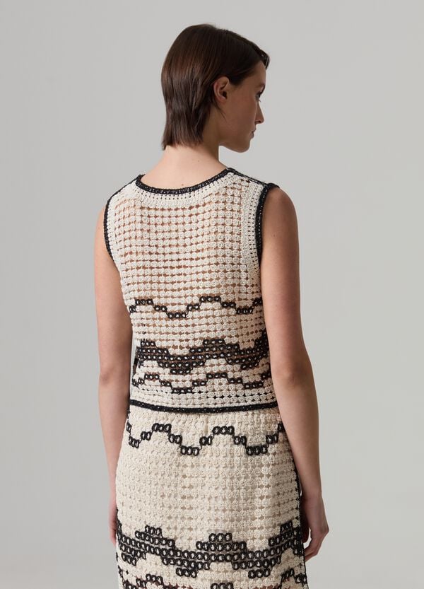 Ovs Tank Top Crochet Con Motivo Ondulato