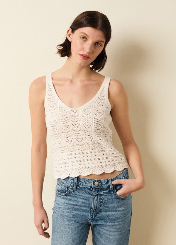 Ovs Tank Top Crochet Scollo A V