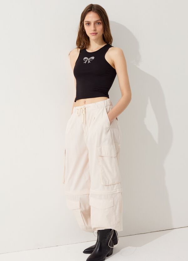 Ovs Tank Top Crop Con Fiocco In Strass