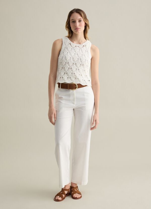 Ovs Tank Top In Cotone Crochet Bianco
