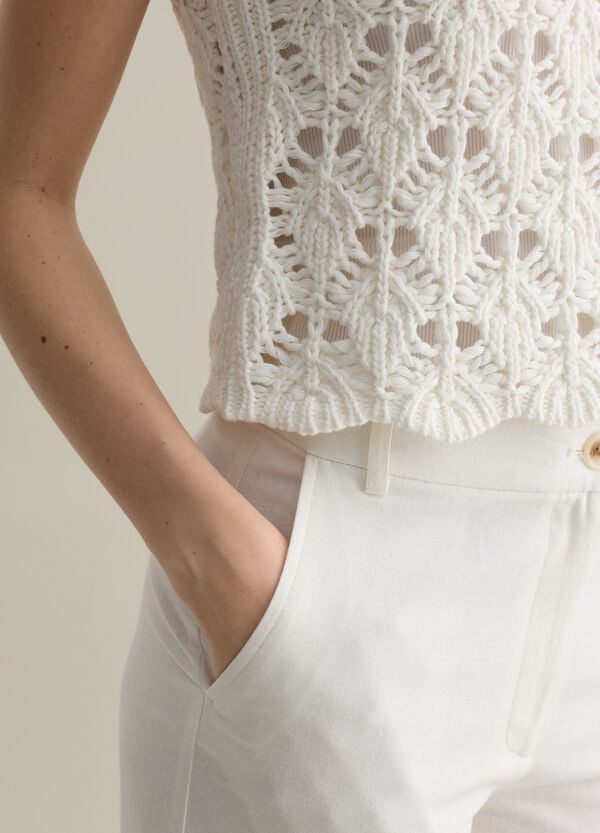 Ovs Tank Top In Cotone Crochet Bianco