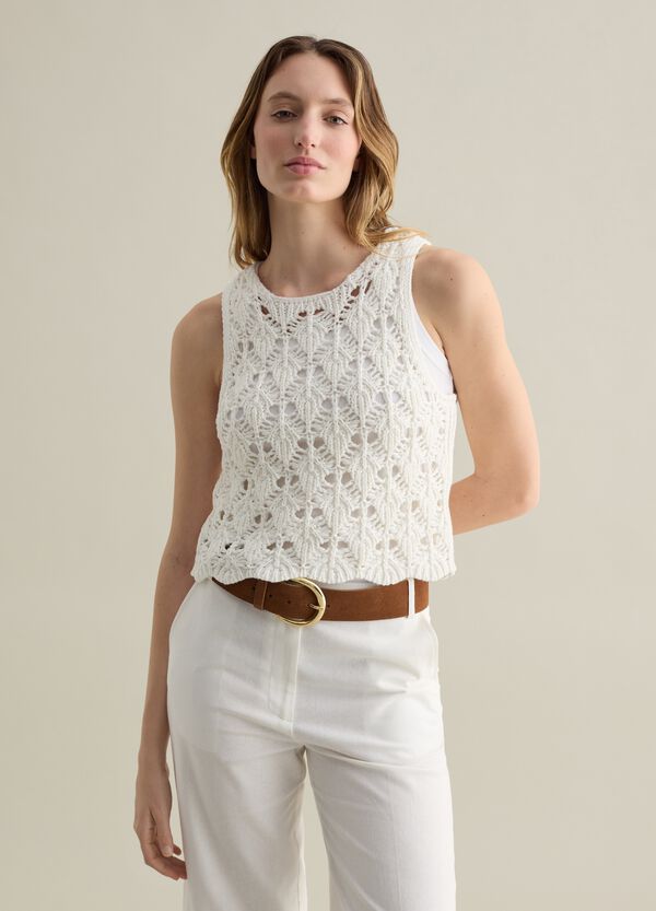Ovs Tank top in cotone crochet bianco