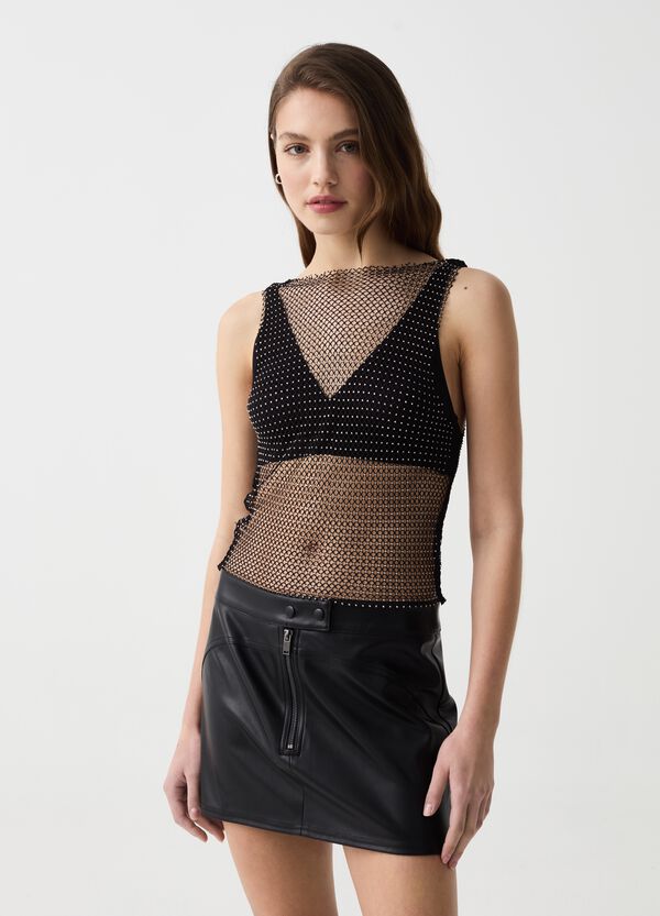 Ovs Tank Top In Mesh A Rete Con Strass