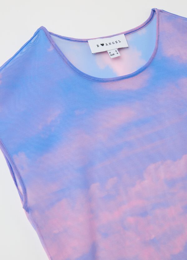 Ovs Tank Top In Mesh Azzurro E Rosa Con Stampa