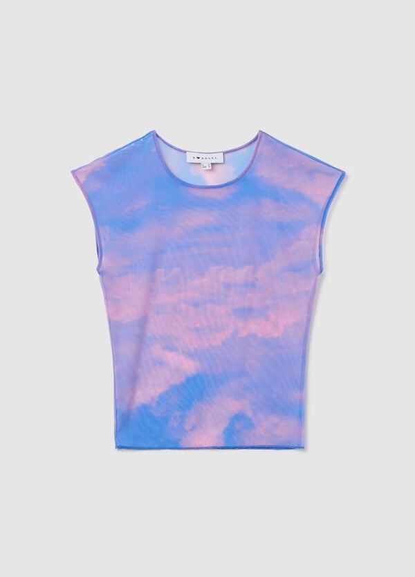 Ovs Tank top in mesh azzurro e rosa con stampa