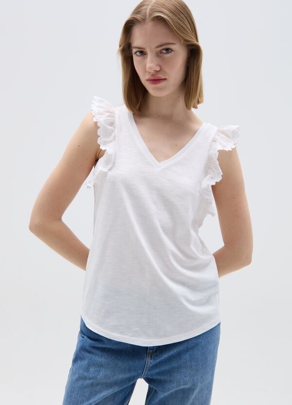 Ovs Tank Top In Slub Jersey Con Volant