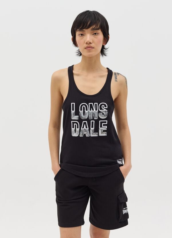 Ovs Tank Top Nera In Cotone Con Logo Di Paillettes