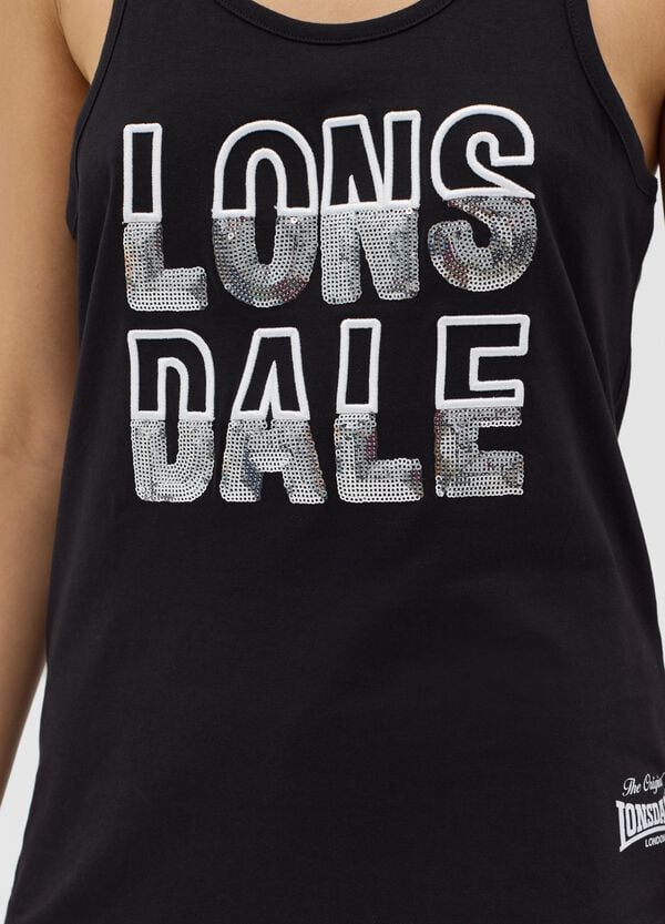 Ovs Tank Top Nera In Cotone Con Logo Di Paillettes