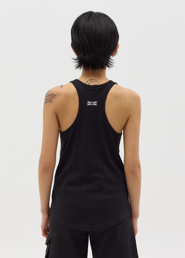 Ovs Tank Top Nera In Cotone Con Logo Di Paillettes