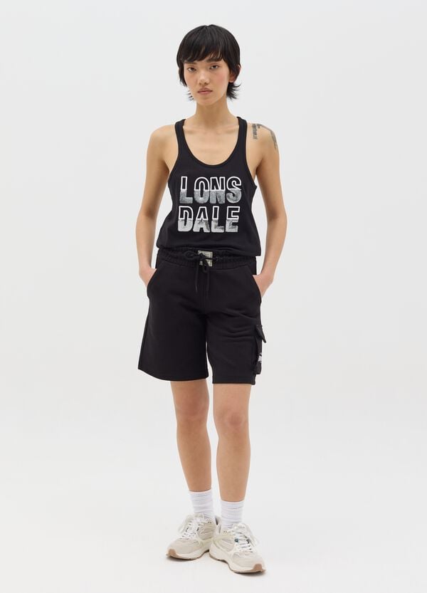 Ovs Tank top nera in cotone con logo di paillettes