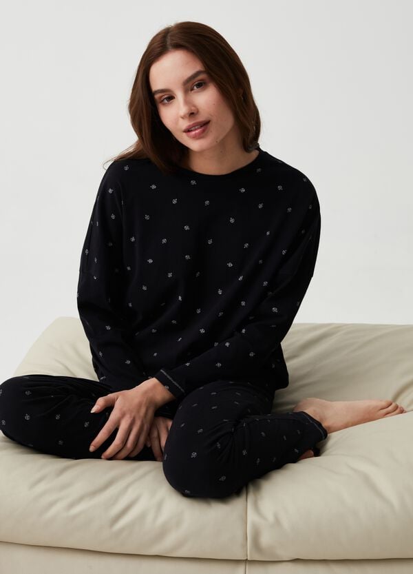 Ovs Top pigiama con coulisse stampa foglioline