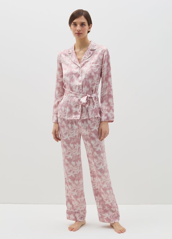 Ovs Top Pigiama In Satin Rosa E Bianco Con Cintura