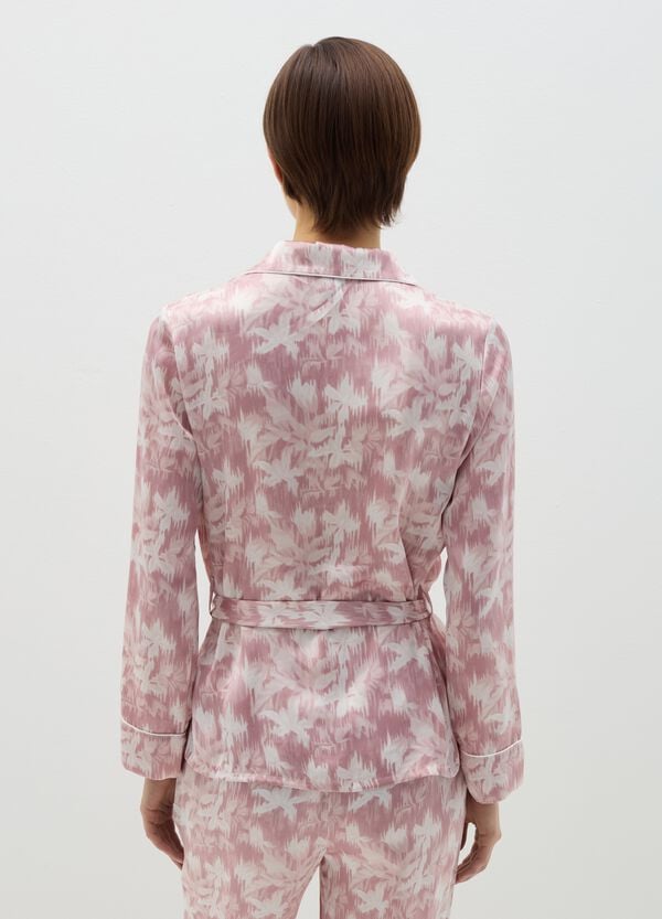 Ovs Top Pigiama In Satin Rosa E Bianco Con Cintura